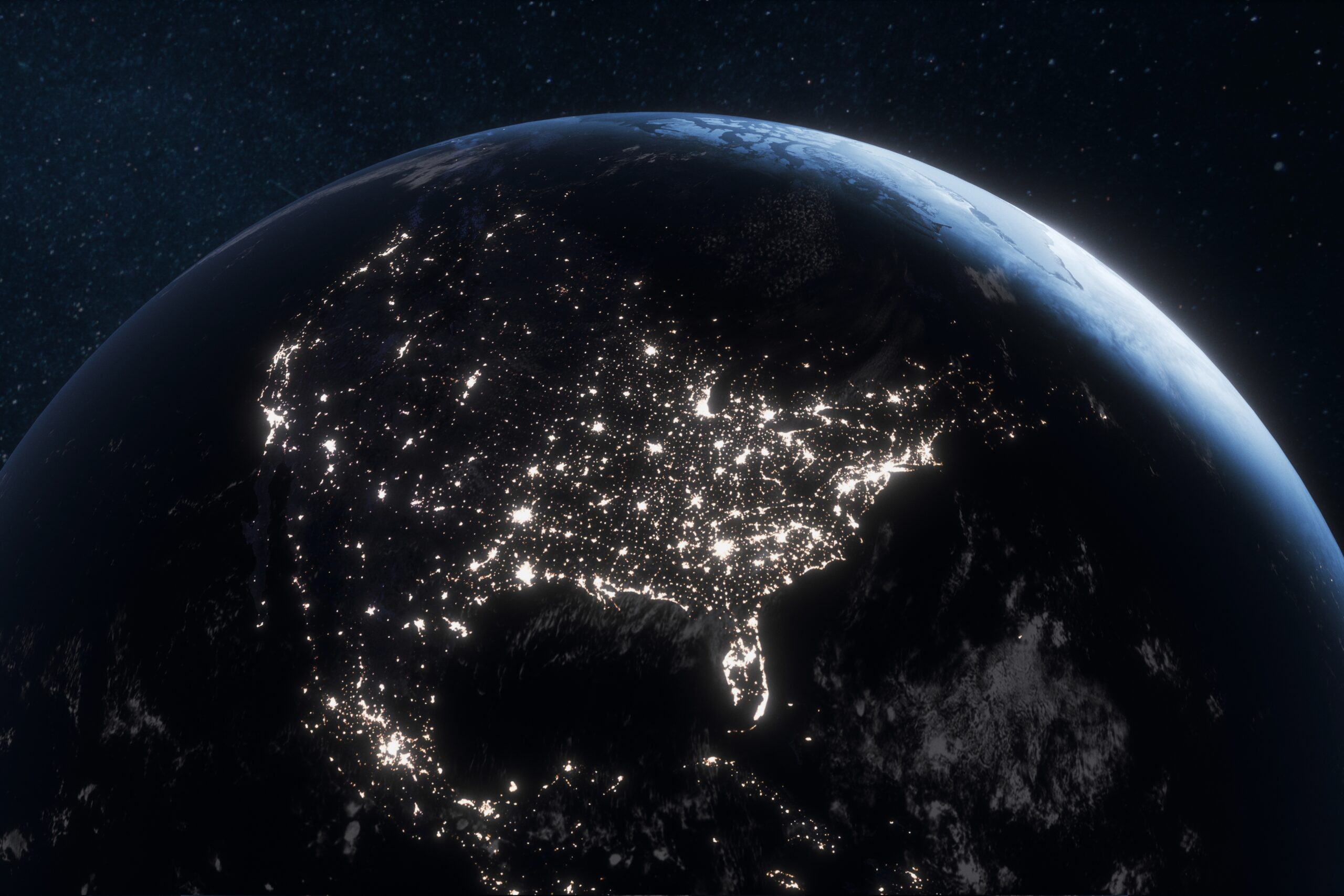 Earth,From,Space,At,Night,Showing,North,America,Illuminated,By